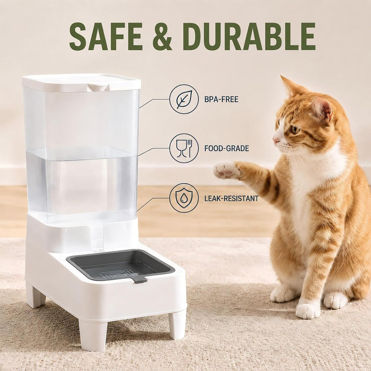 Automatic Cat Water Dispenser Elevated Gravity Water Bowl TOP Refill 4L