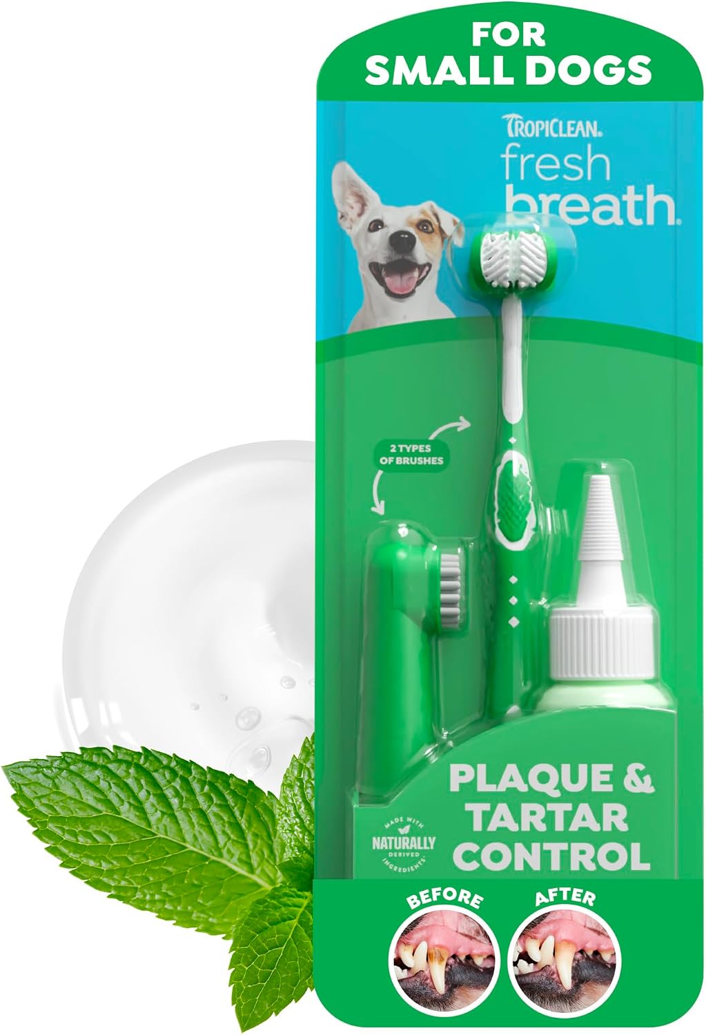 TropiClean Fresh Breath Dog Tooth Brushing Kit for Small/Medium Dogs