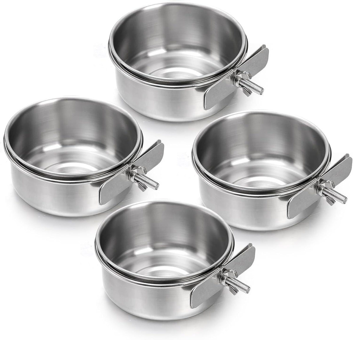Okllen 4 Pack Bird Feeding Dish Cups, Detachable Stainless Steel Bird Food Bowls with Clamp for Chinchilla Parrot Cockatiel Conure Budgies Parakeet Small Animal