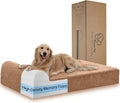Rainmr Orthopedic Dog Beds for Large Dogs, 7" Memory Foam Dog Beds with Waterproof Liner, Durable Microsuede Cover, Removable and Washable, Nonskid Bottom, 48"x30"x7" L Khaki