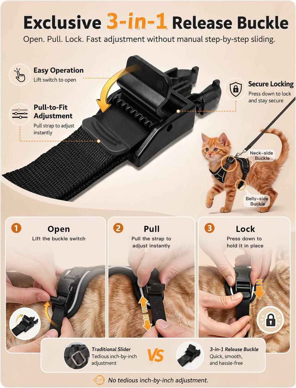 Cat Harness and Leash Set,Escape Proof Kitten Harness,Black