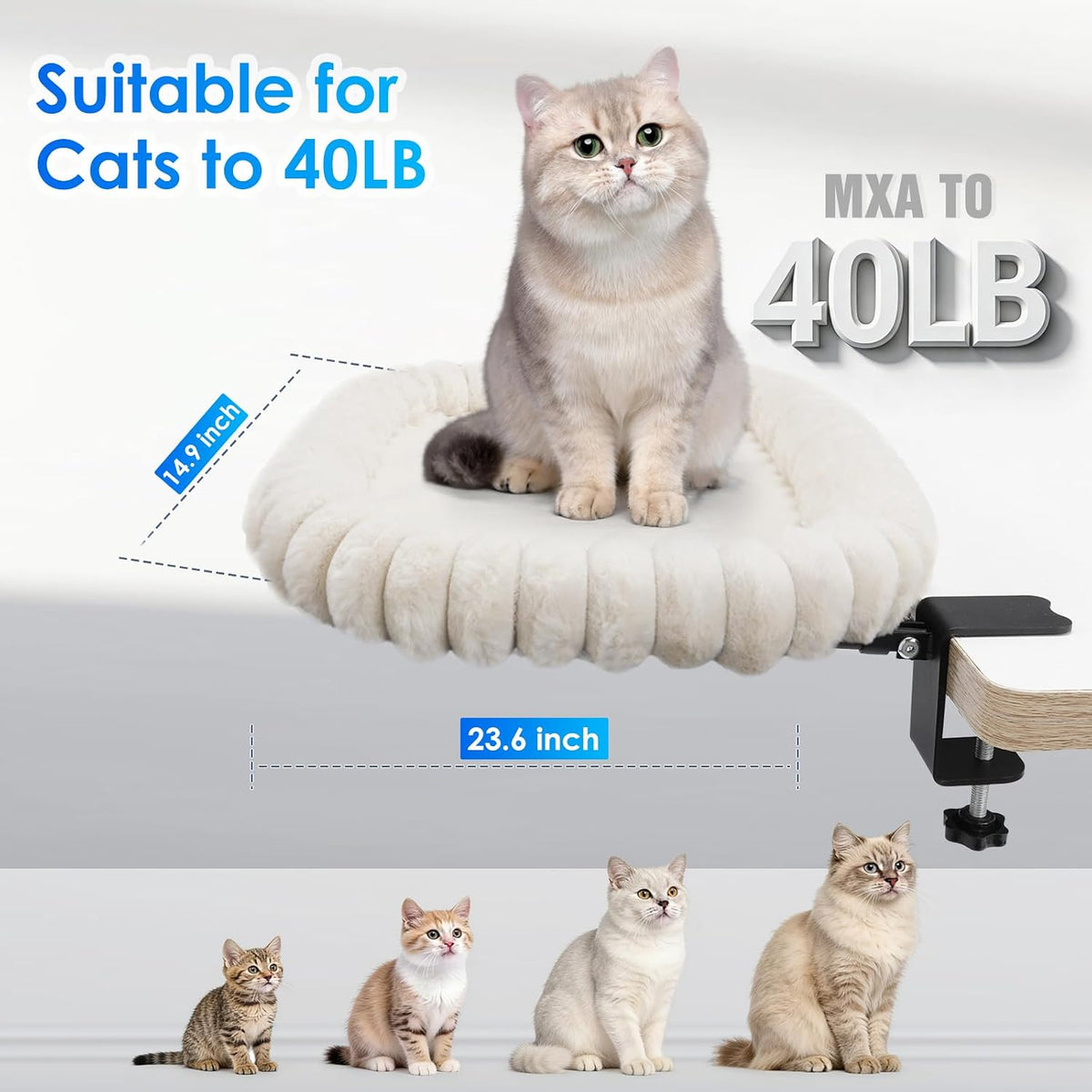 IPOW Cat Bed Heavy Duty Steel Frame Supports up to 40lbs Cat Desk Bed & Perch Space-Saving 91°Foldable with Soft Ultra-Plush Faux Fur for Small Medium Large Cats