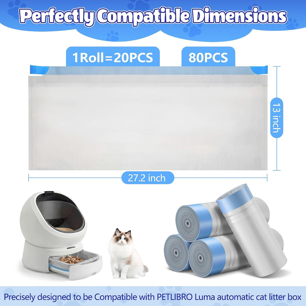 80 Pcs Litter Box Liners Compatible with Petllbro Luma Automatic, 4 Rolls