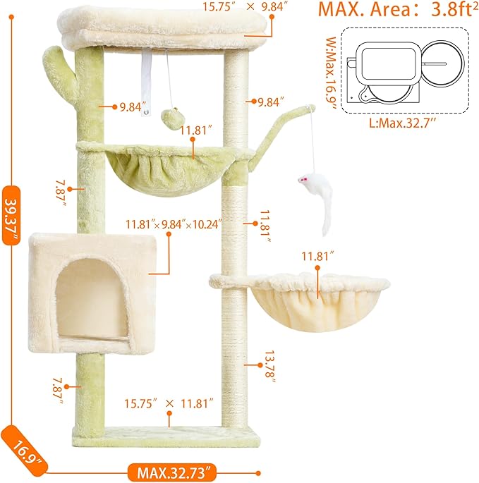 Heybly Cat Tree, 39.4 Inches Tower Condo - Image 5