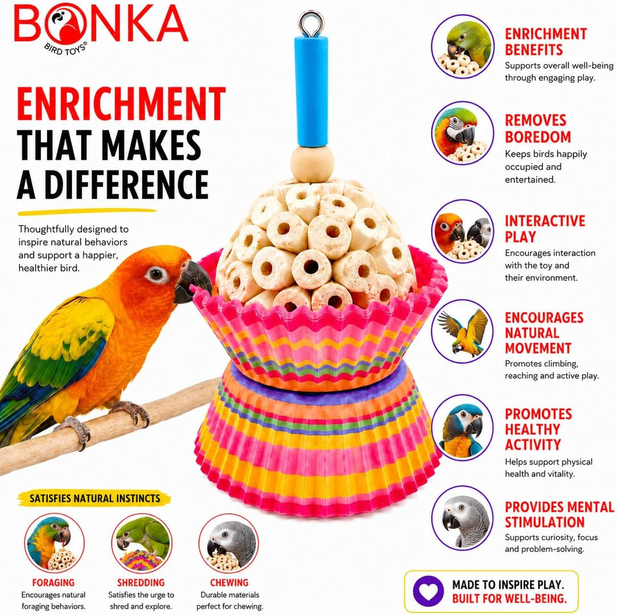 Bonka Bird Toys 1925 Cake Natural Sola Shred Forage Chew Treat Parrot Parrotlet Budgie Cockatiel Parakeets and Other Similar Birds