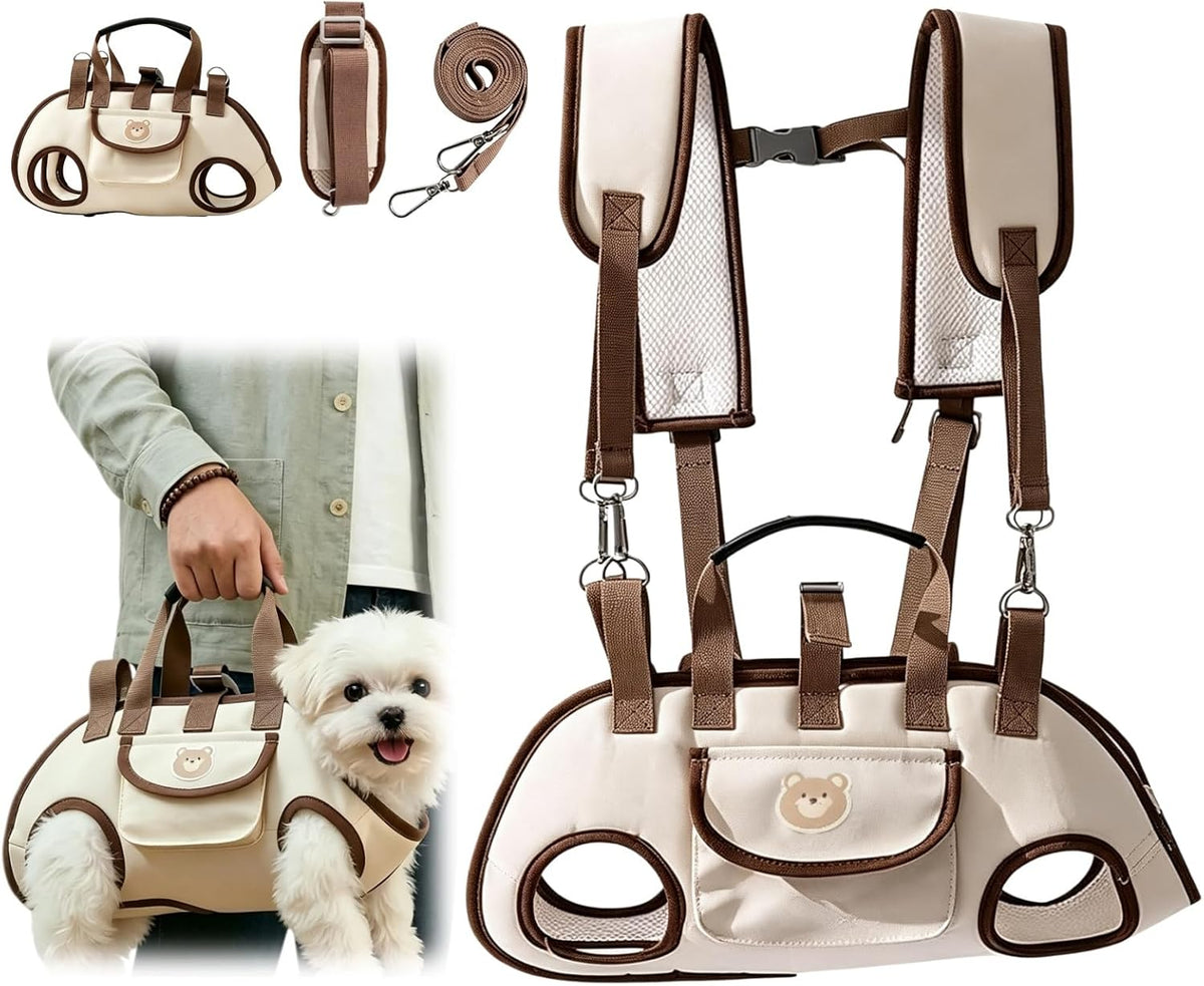 Dog Carrier Sling, Puppy Sling Carrier for Medium Dogs & Cats, Breathable Mesh Pet Shoulder Bag with Adjustable Strap & Pockets, for Outdoor Walking Travel (Beige, M)