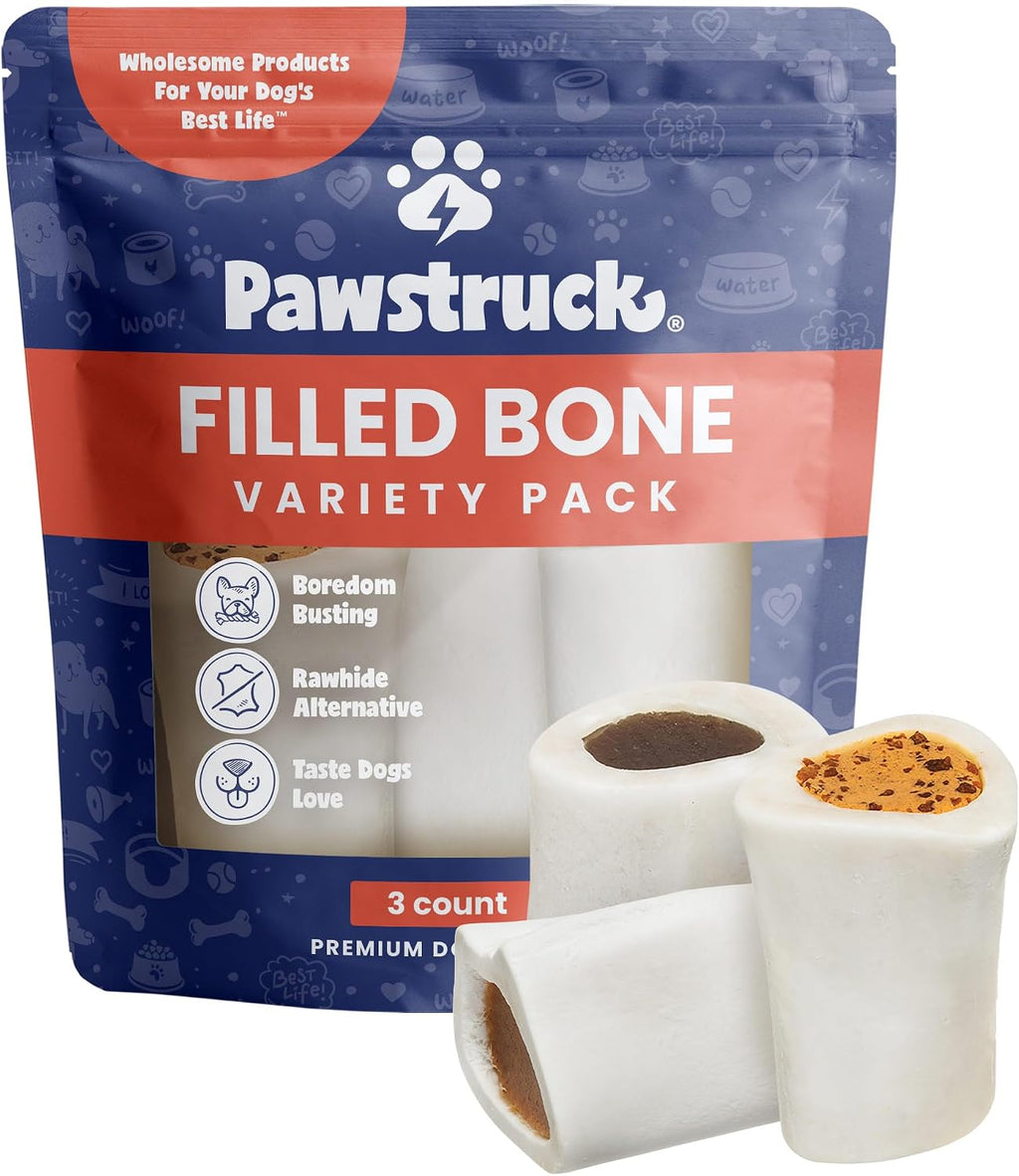 Pawstruck Small Filled Bones Variety Pack, Beef Femur Dog Chew, 3 Pack