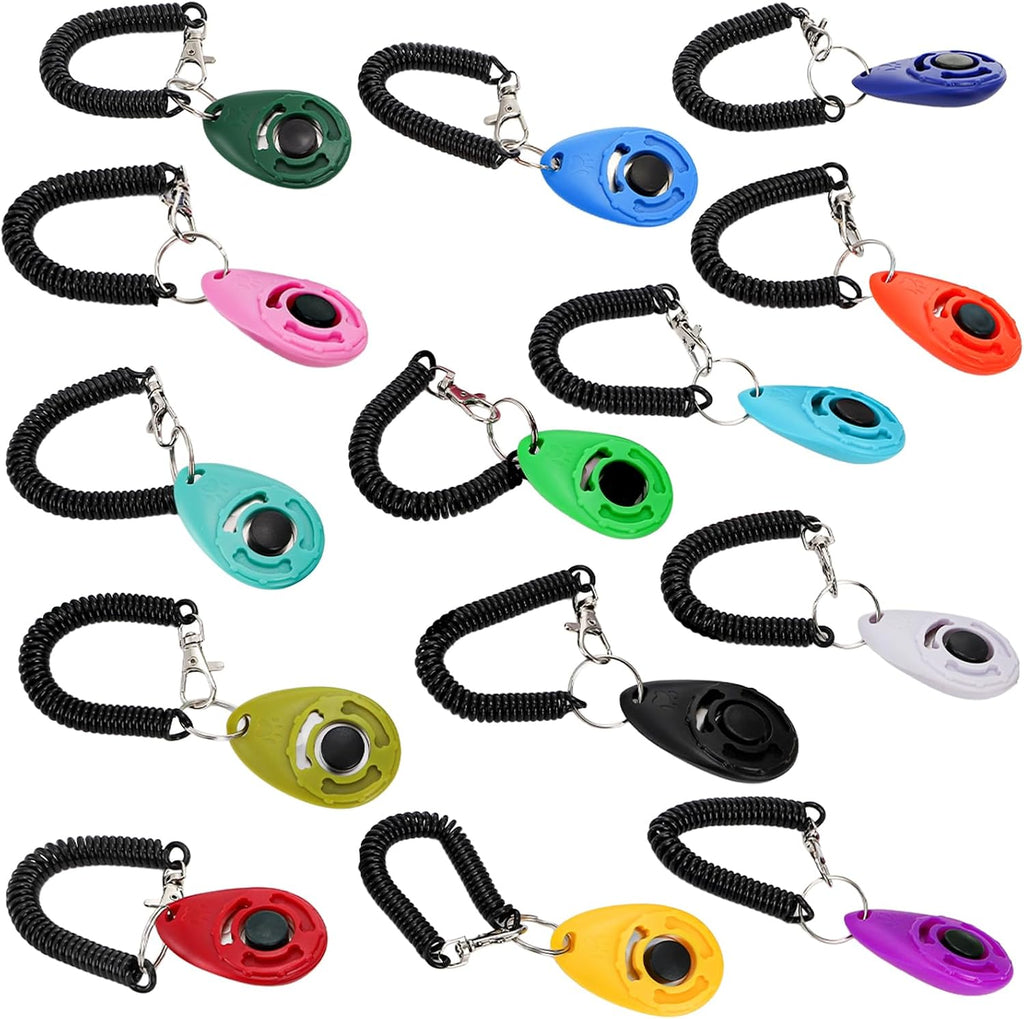 Lawei 30 Pcs Dog Training Clicker with Wrist Strap, 14 Color Pet Training Clickers for Dogs Cats Birds Horses, Durable Animal Behavior Trainer Clicker Kit for Obedience and Positive Reinforcement