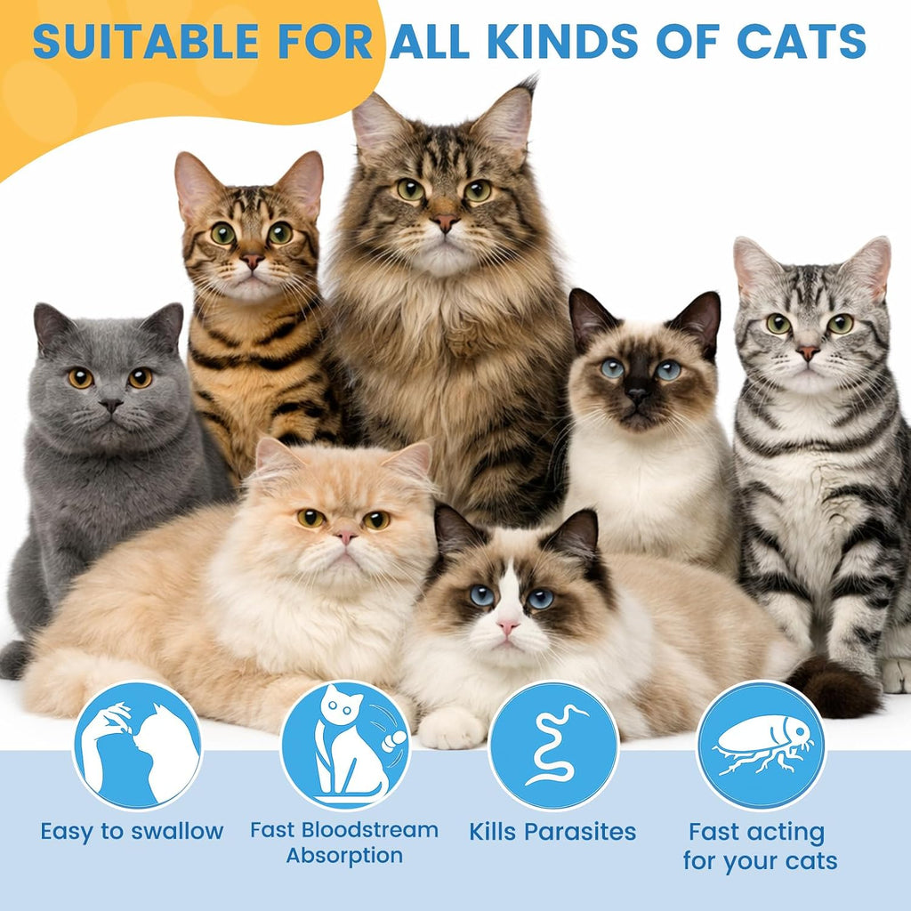 Cats & Kittens Broad-Spectrum Dewormer, Cat Dewormer for All wormers, Tapeworms Hookworms & Roundworms, 60 Tablets