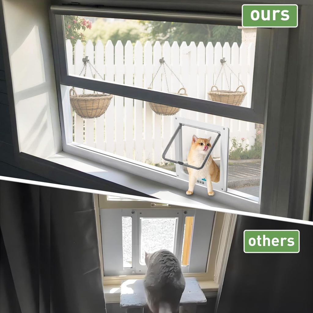 Cat Door for Window, Fits 22"-32" Width Window, with 4 Locking Modes, Clear