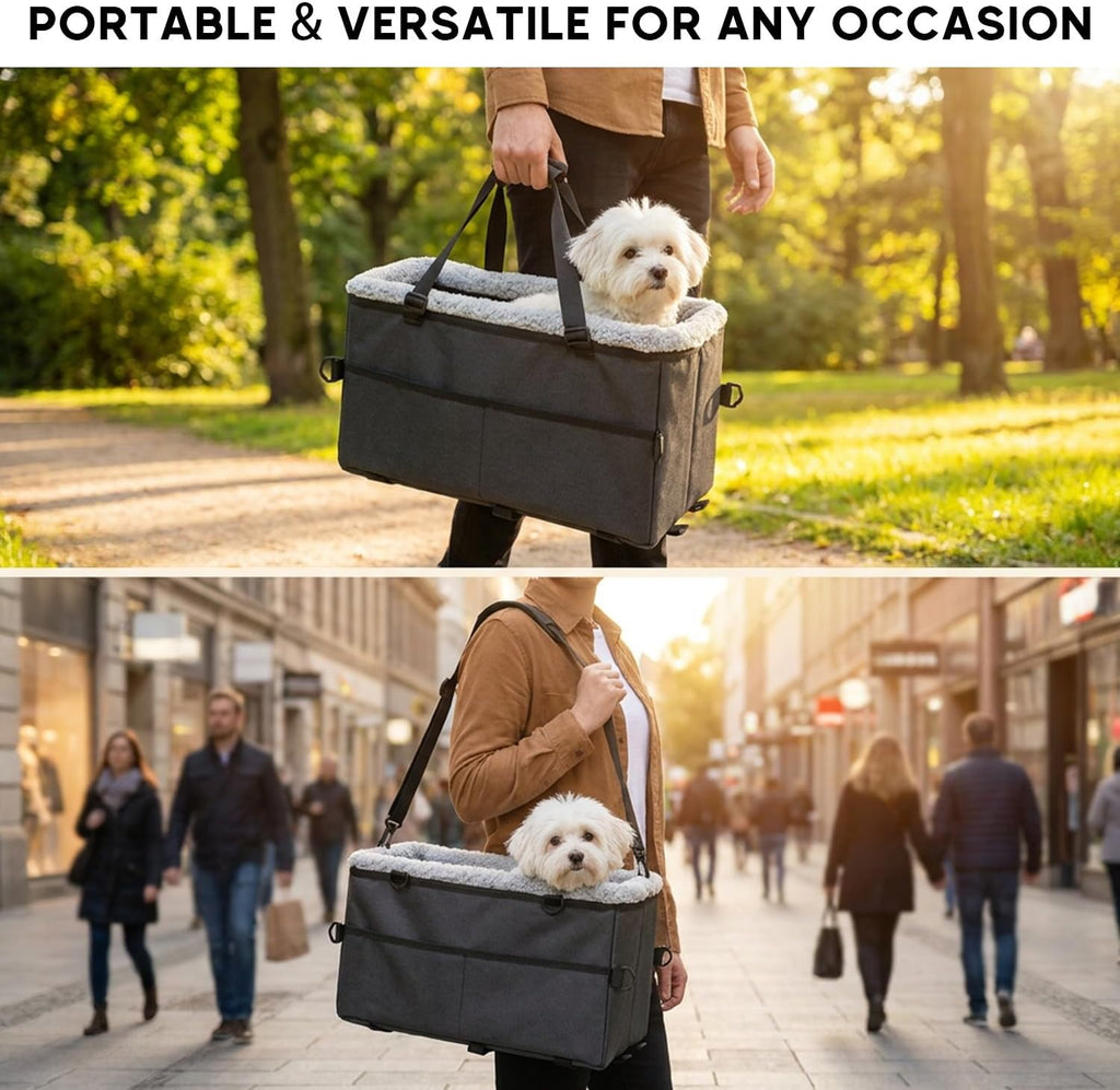 Small Dog Center Console Car Seat, Portable Carrier Bed with Safety Tether