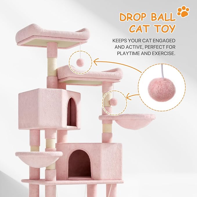 58" Cat Tree Tower for Indoor Cats, Top Perch, Dangling Ball & Cat Condo - Image 7