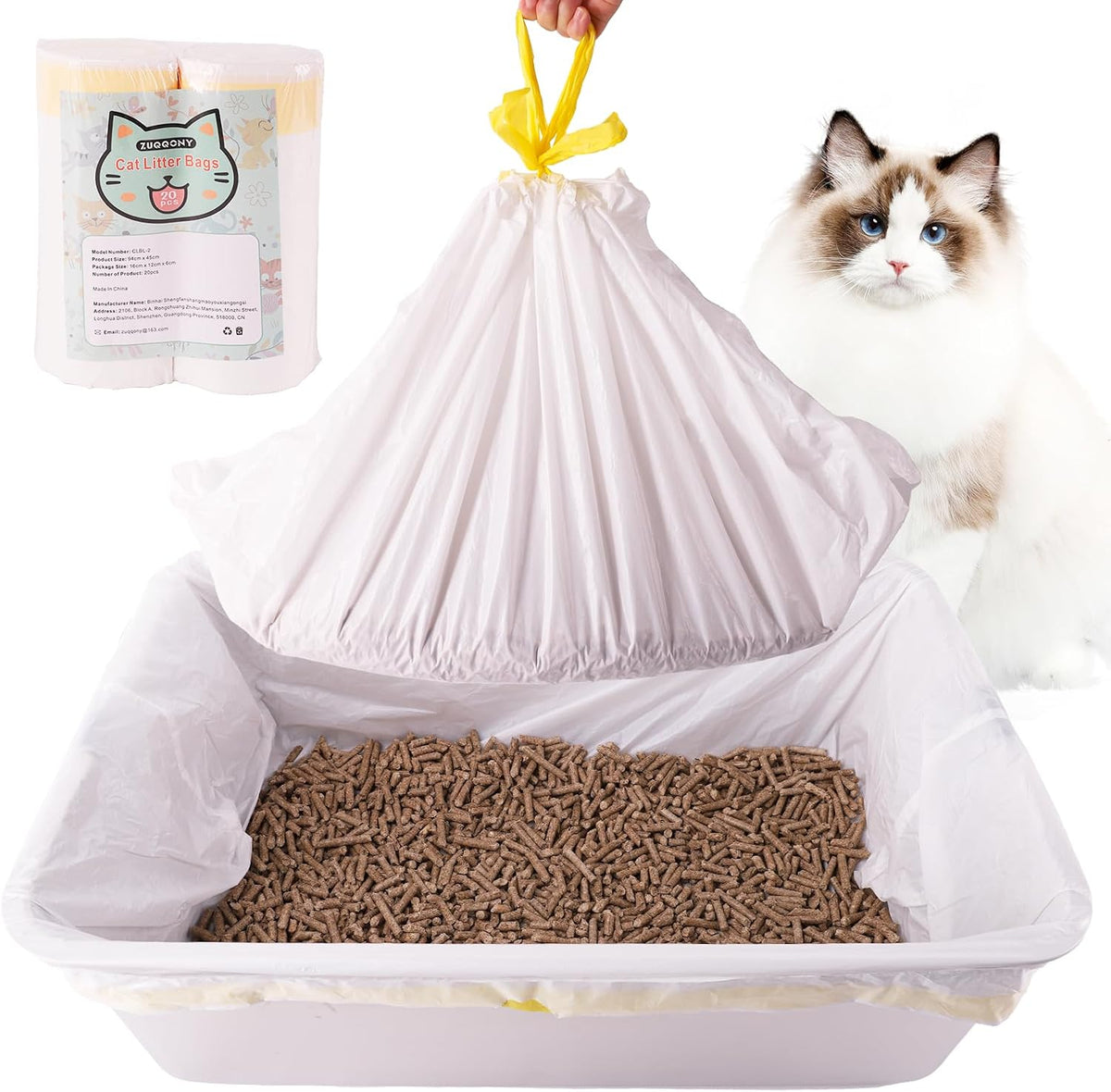 Litter Box Liners 20 Count, 37" x 18" Jumbo 3MIL Thicken Cat Litter Bags Tear Resistant Disposable Cat Litter Liners for XL Stainless Steel Litter Box and Other Suitable Size Litter Box