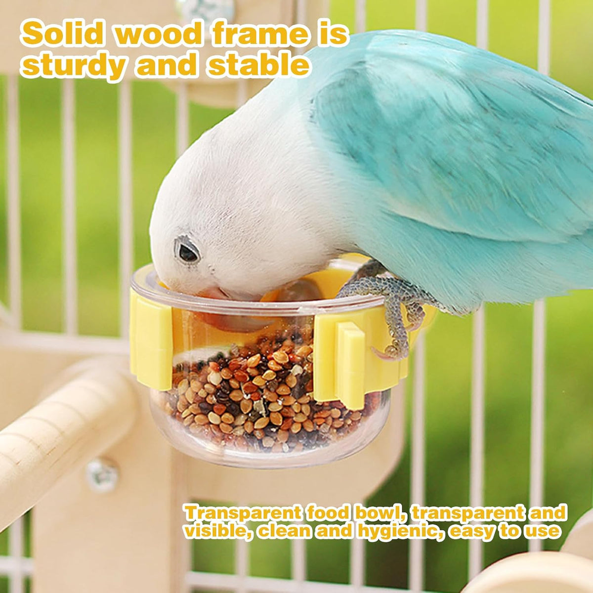 Parrots Playground,Natural Wood Perch Stand with Feeding Cups,Parrots Play Gym,Birds Perch Stand for Budgie Conures Cockatoos Lovebirds(Includes PVC Food Bowl)