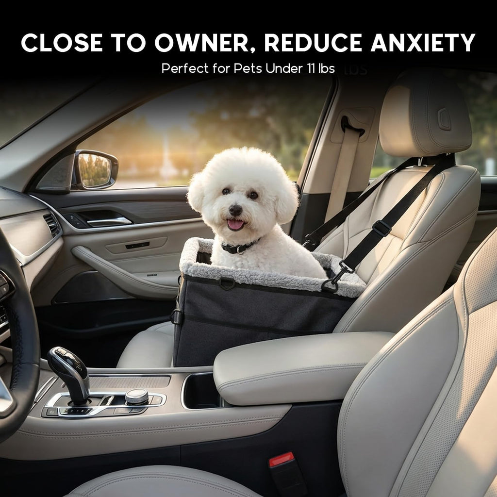 Small Dog Center Console Car Seat, Portable Carrier Bed with Safety Tether