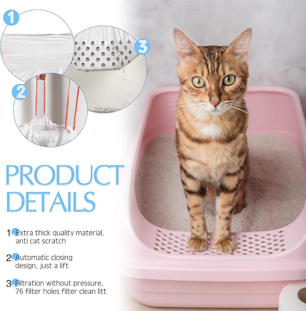 Jutom 28 Count Sifting Litter Box Liners, Cat Box Liners with Holes