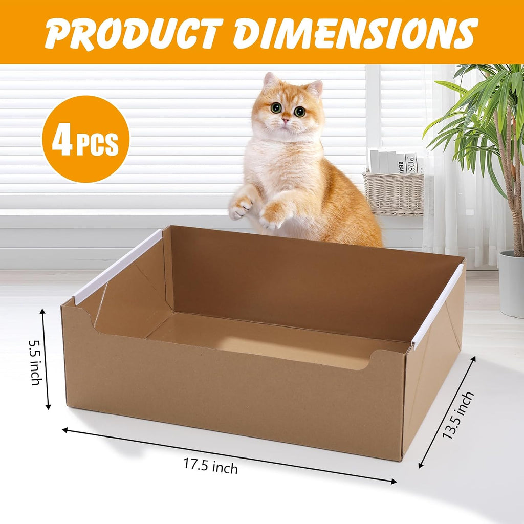 4-Pack Disposable Cat Litter Boxes, Foldable Waterproof Cardboard, Large