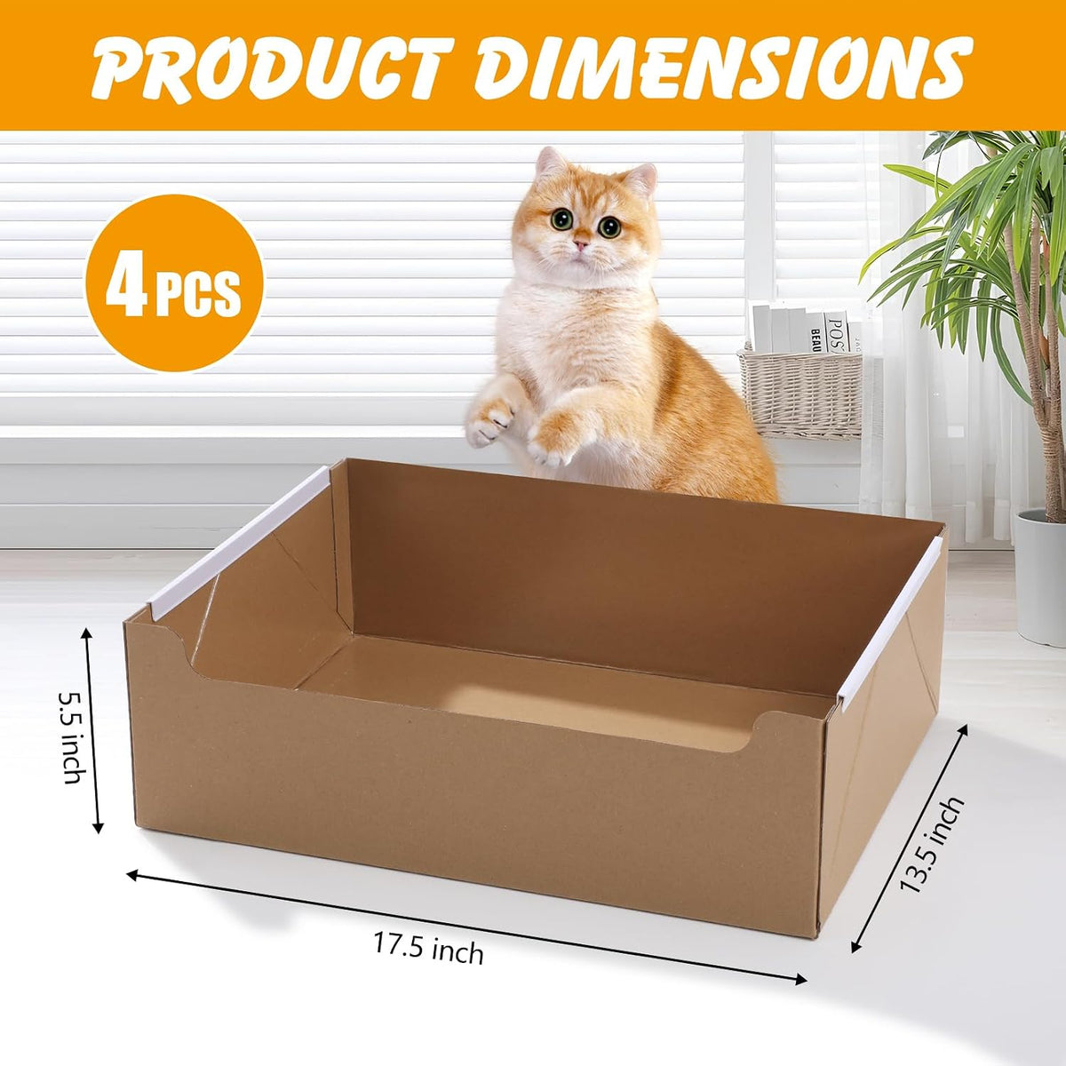 4-Pack Disposable Cat Litter Boxes, Foldable Waterproof Cardboard, Large