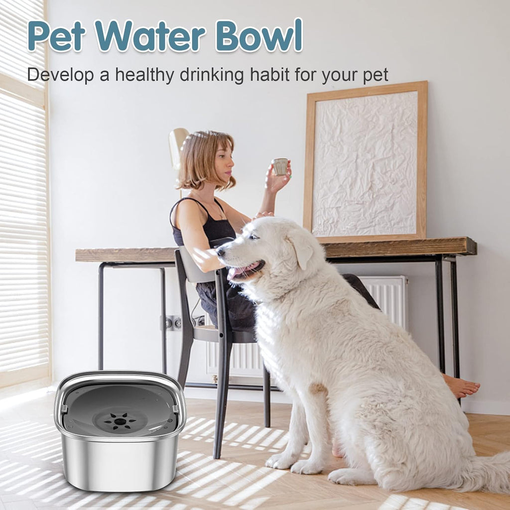 UPSKY 3L Stainless Steel Dog Water Bowl, No-Spill Slow Drinking Feeder