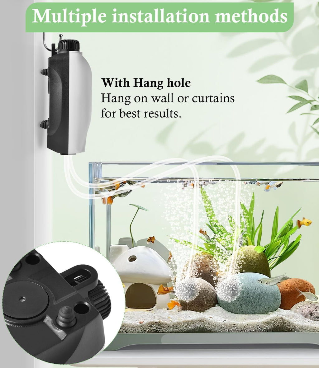 HITOP Upgraded 2W Adjustable Single Outlet Aquarium Air Pump, 44GPH Mini Quiet Fish Tank Aerator with Accessories, Oxygen Pump for Small Tank up to 40Gallon