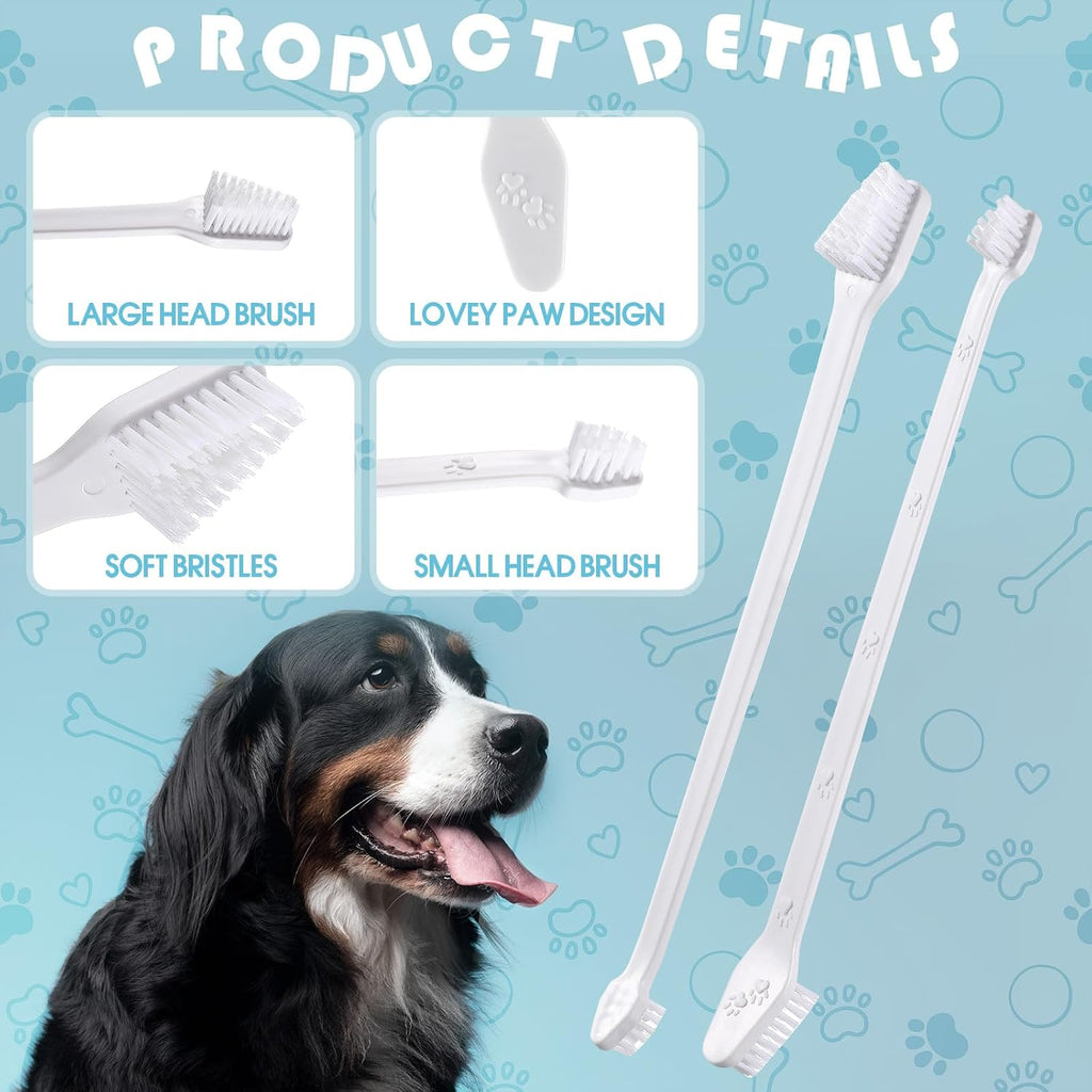 Gerrii 200 Count Dog Toothbrush Double Headed Long Handle Soft, White