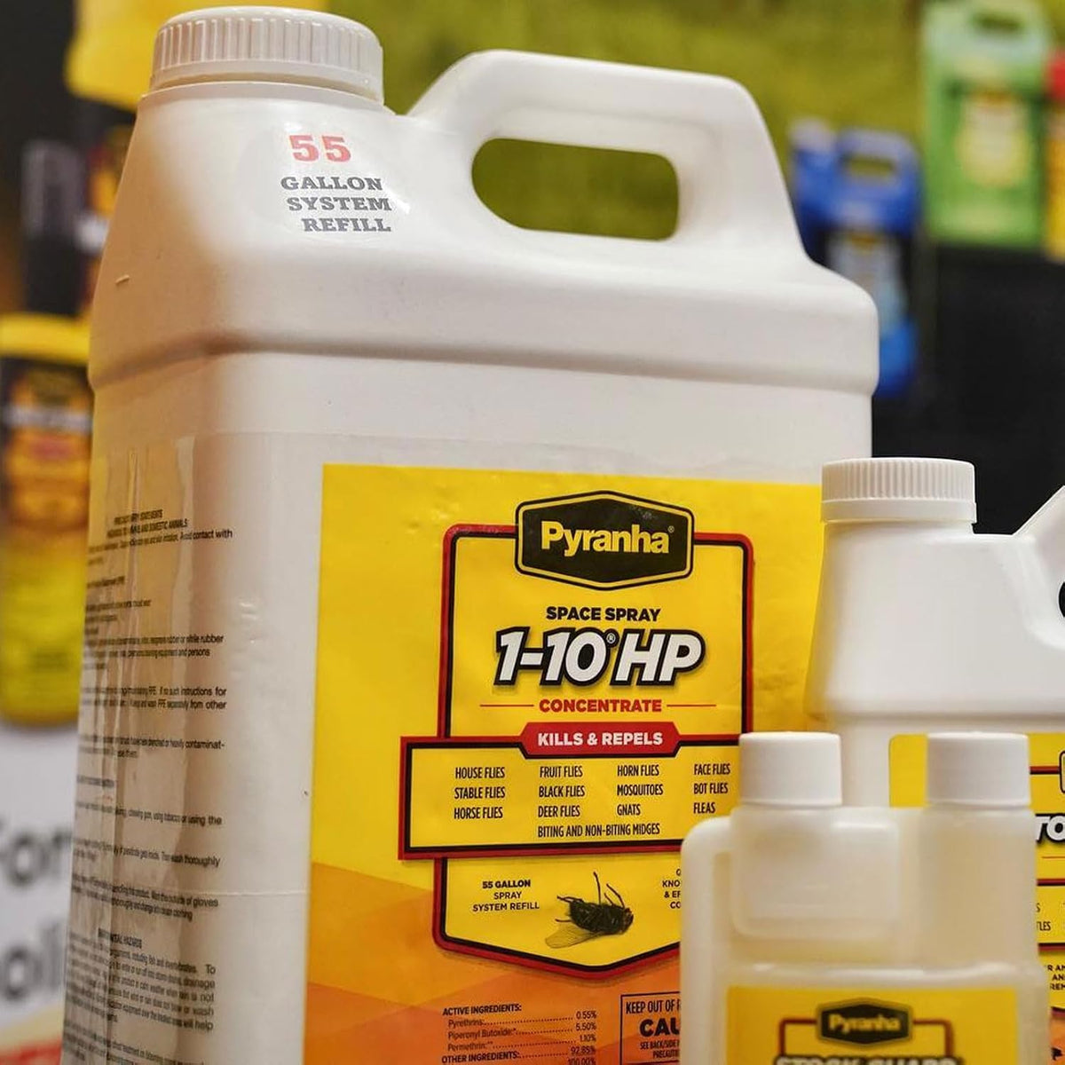 PYRANHA 1-10 HP Concentrate Refill 2.5 Gallon for 55 Gal Automatic Spray Systems - Barn Indoor Fly Control | Repels Horn, Deer, Horse, Stable, & Face Flies, Midge