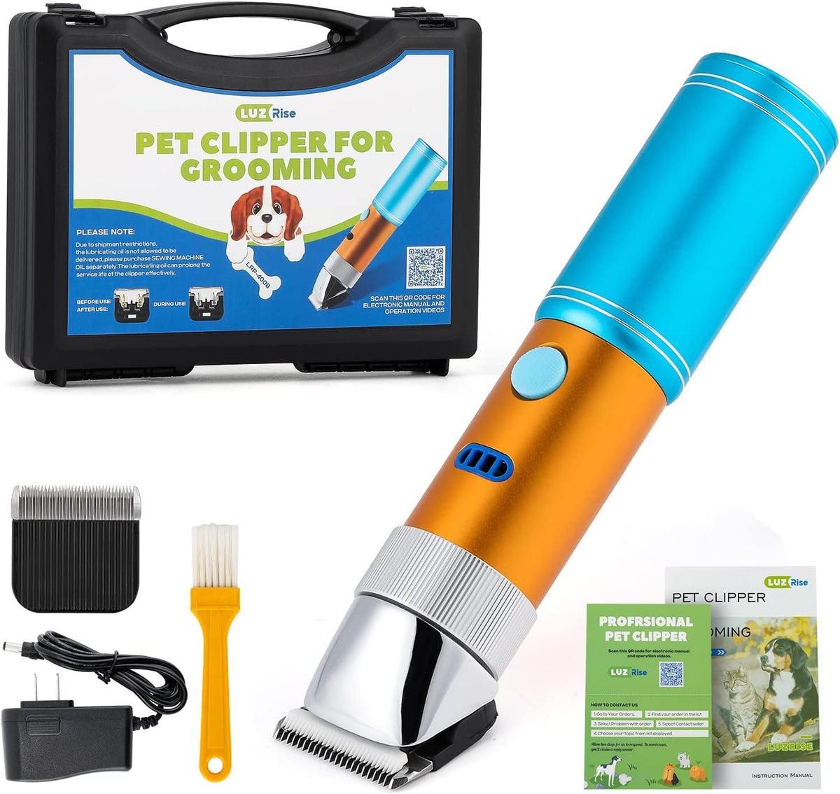 Pet Grooming Clippers 200W, Stepless Speed Control & Low Noise<50db