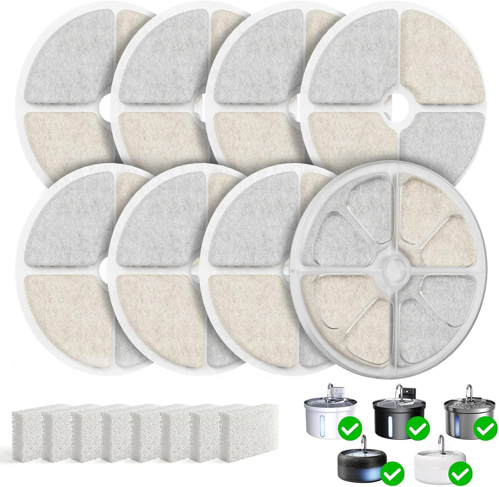 16 Pack Cat Water Fountain Filter & Sponges, with 1 ABS Shell