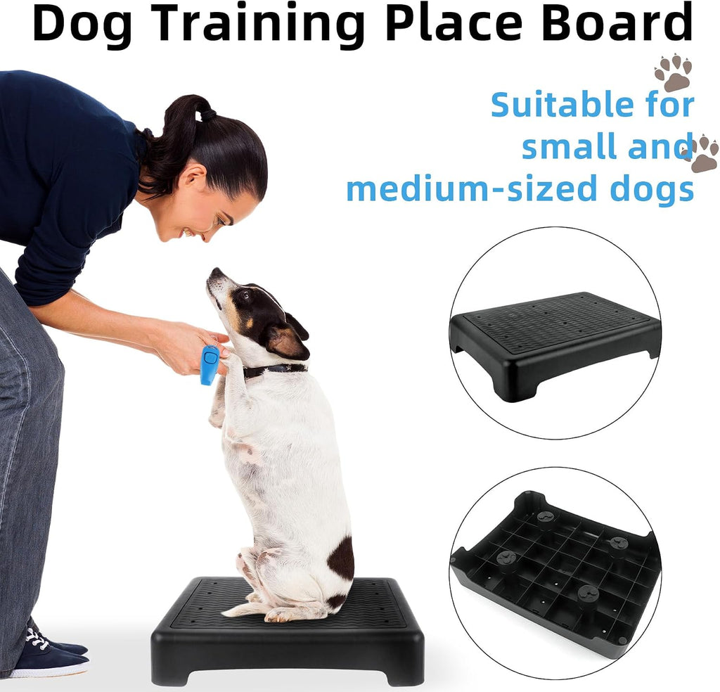 Dog Training Place Board with Whistle, Non-Slip Portable Dog Platform for Agility, Puppy Training Equipment for Small Medium Dogs 17.3"x13.4"x3.8" (Black)