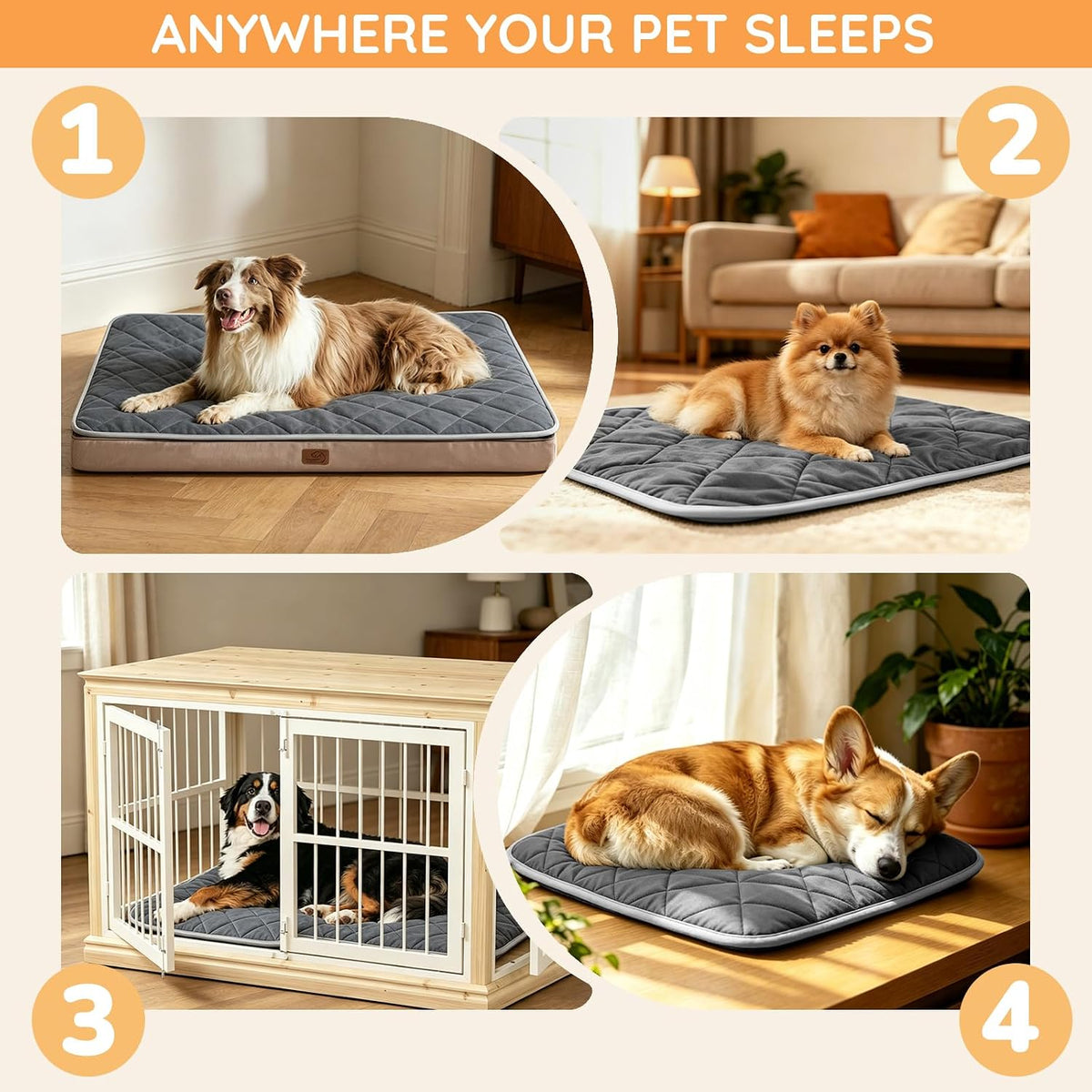 Mufico Self Warming Dog Bed Mats for Medium Large Pet, Grey, 28" X45"