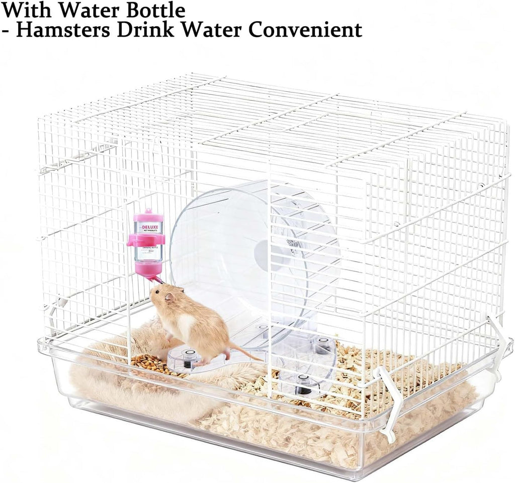 6.5" Hamster Exercise Wheel with Drinking Bottle, Hamster Exercise Wheel for Gerbils, Syrian & Dwarf Hamsters, Chinchillas, Hamster Running Wheel Noiseless Spinning Design for Other Small Pets, Clear