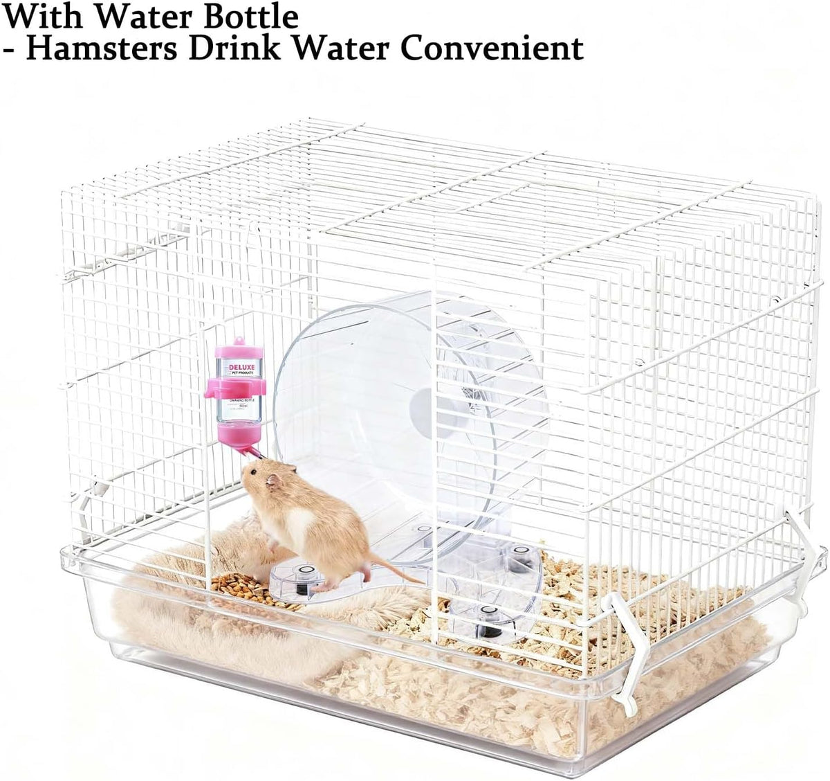 6.5" Hamster Exercise Wheel with Drinking Bottle, Hamster Exercise Wheel for Gerbils, Syrian & Dwarf Hamsters, Chinchillas, Hamster Running Wheel Noiseless Spinning Design for Other Small Pets, Clear