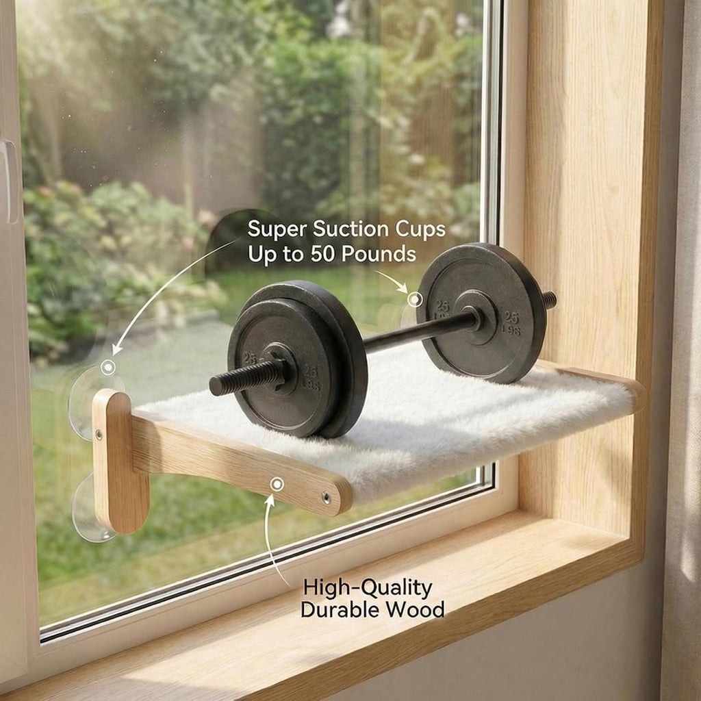 Cat Window Perch with Bird Feeder,Suction Cup Window Cat Bed for Large Cats