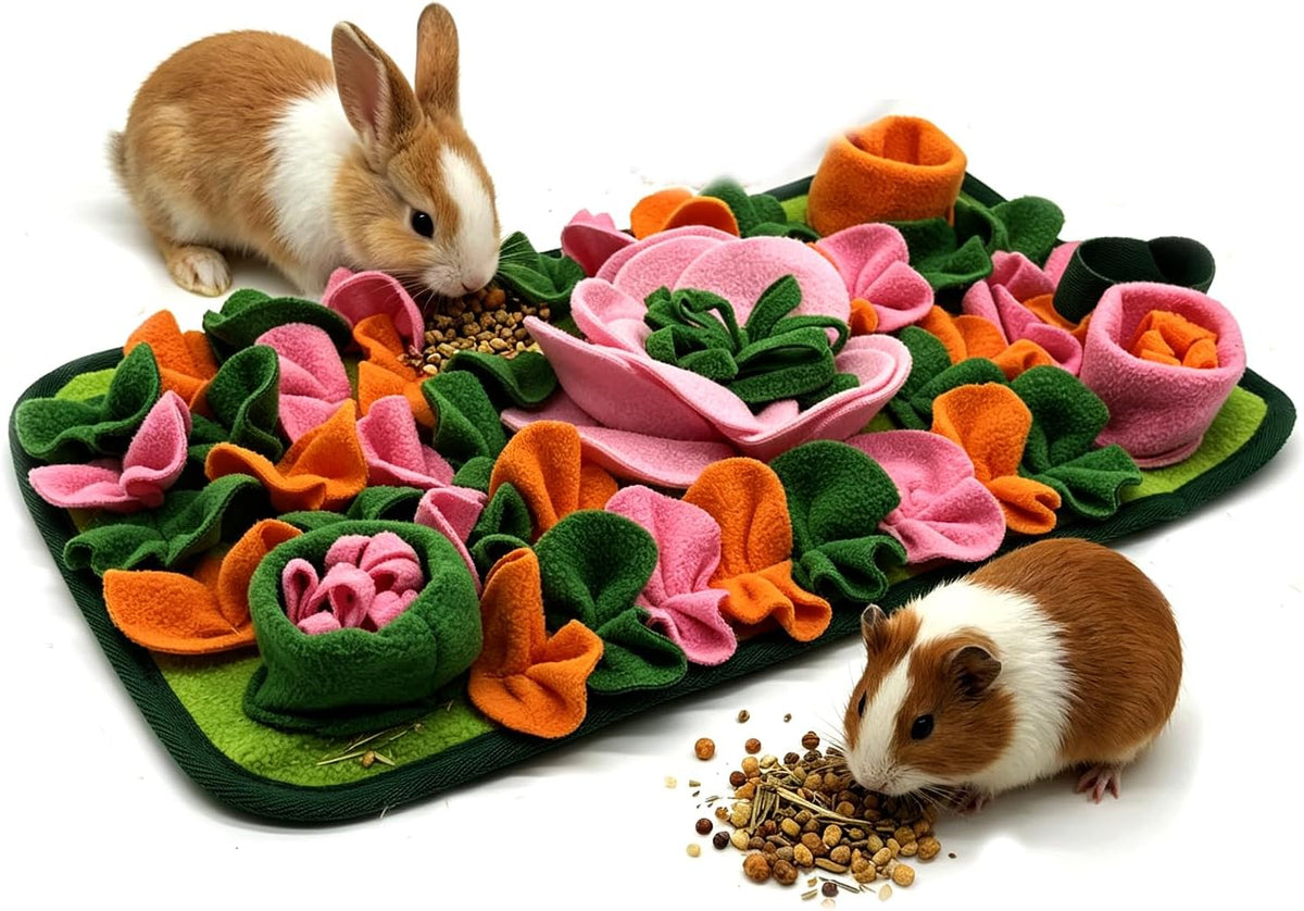 Guinea Pigs Foraging Mat，Rabbit Snuffle Mat for Bunny Hamsters Puzzle Toys Ferrets Interactive Feeding Mat for Hedgehog Chinchillas Small Animals (Green)