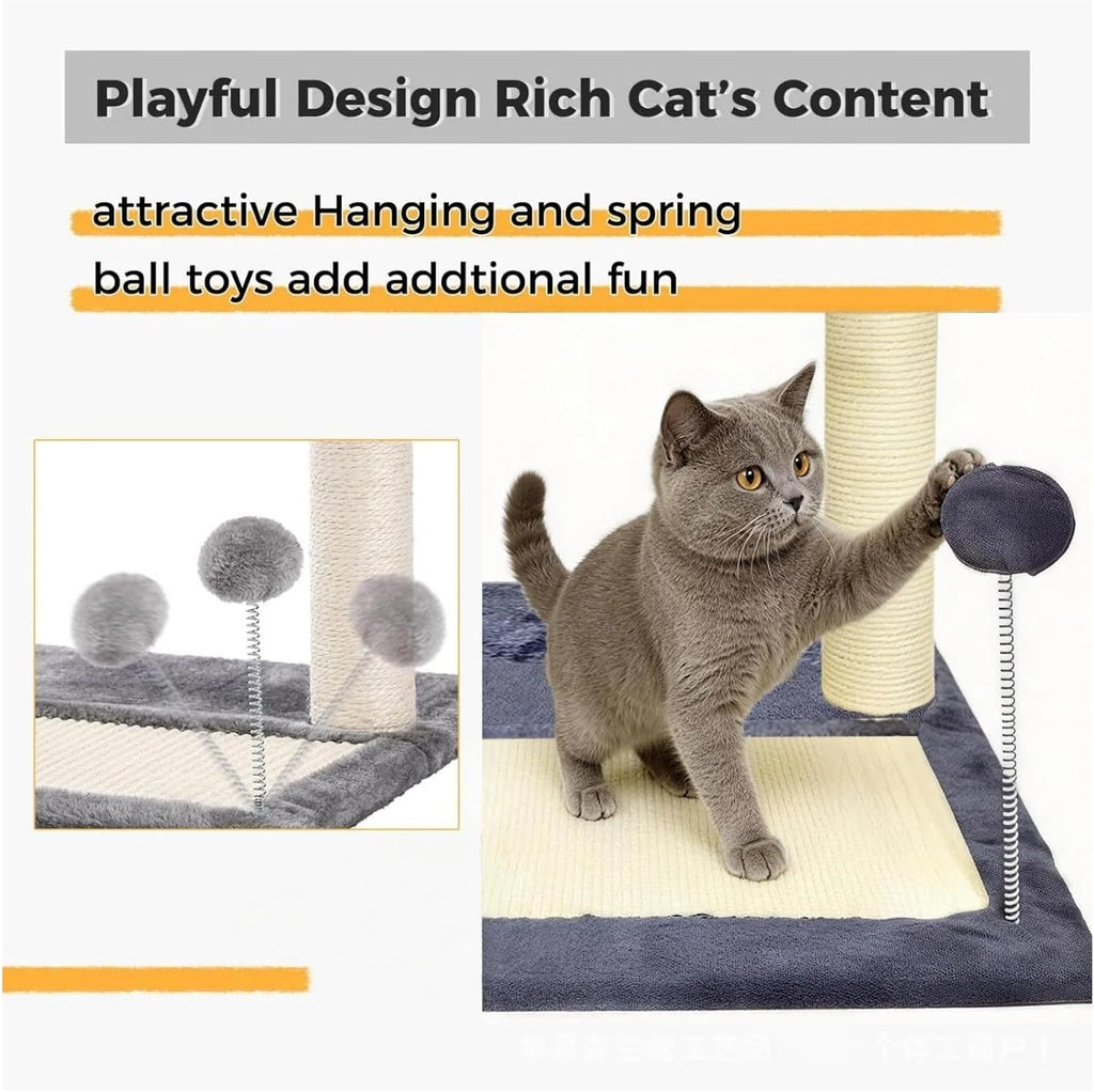 Cat Scratching Post, 19.69" H(50cm) Cat Tree with Cat Bed, Scratching Posts for Indoor Cats with Two Plush Balls Toy, Small Cat Tree for Kittens/Cats Playing and Relaxing (20 in Grey Cat Tree)