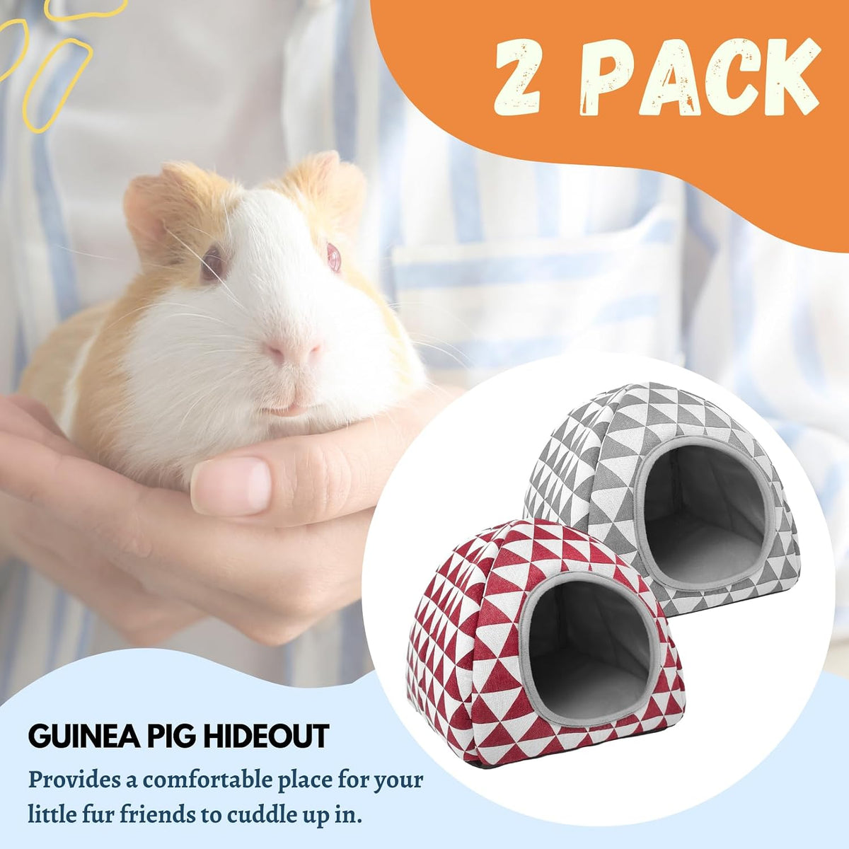 2 Pack Guinea Pig Hideout Washable Dwarf Rabbit Bed