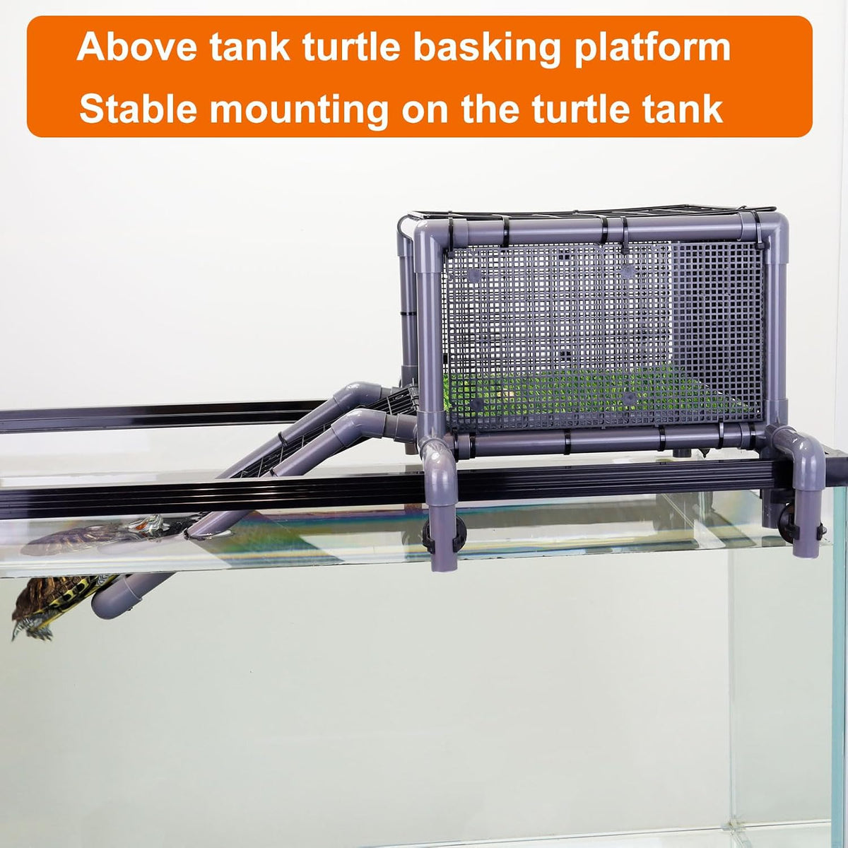 Extra Large Turtle Basking Platform, RES Basking Dock, Above Tank Dry Resting Area with Artificial Grass, Non-Slip Aquatic Turtles Ramp, Turtle Accessories for 75/90/125 Gal