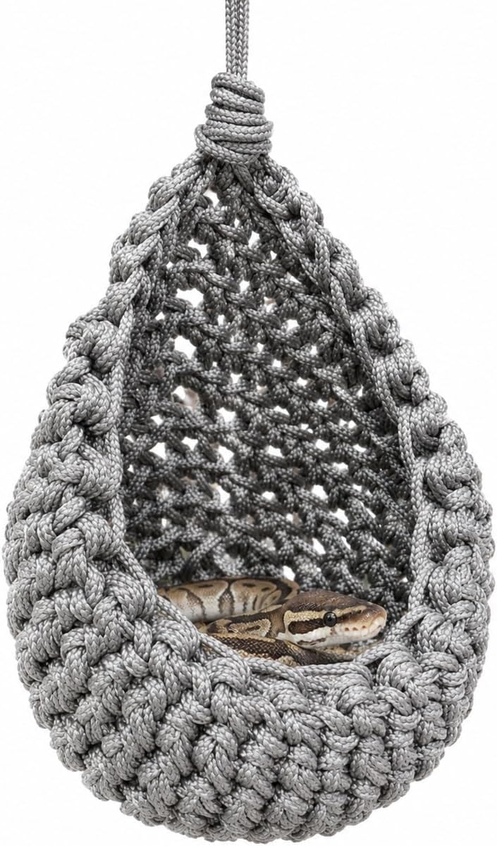 Snake Hammock for Terrarium, Handwoven Reptile Hanging Sleep Pouch, Soft Rope Hideout for Gecko, Small Lizard Tank Accessories(Black)