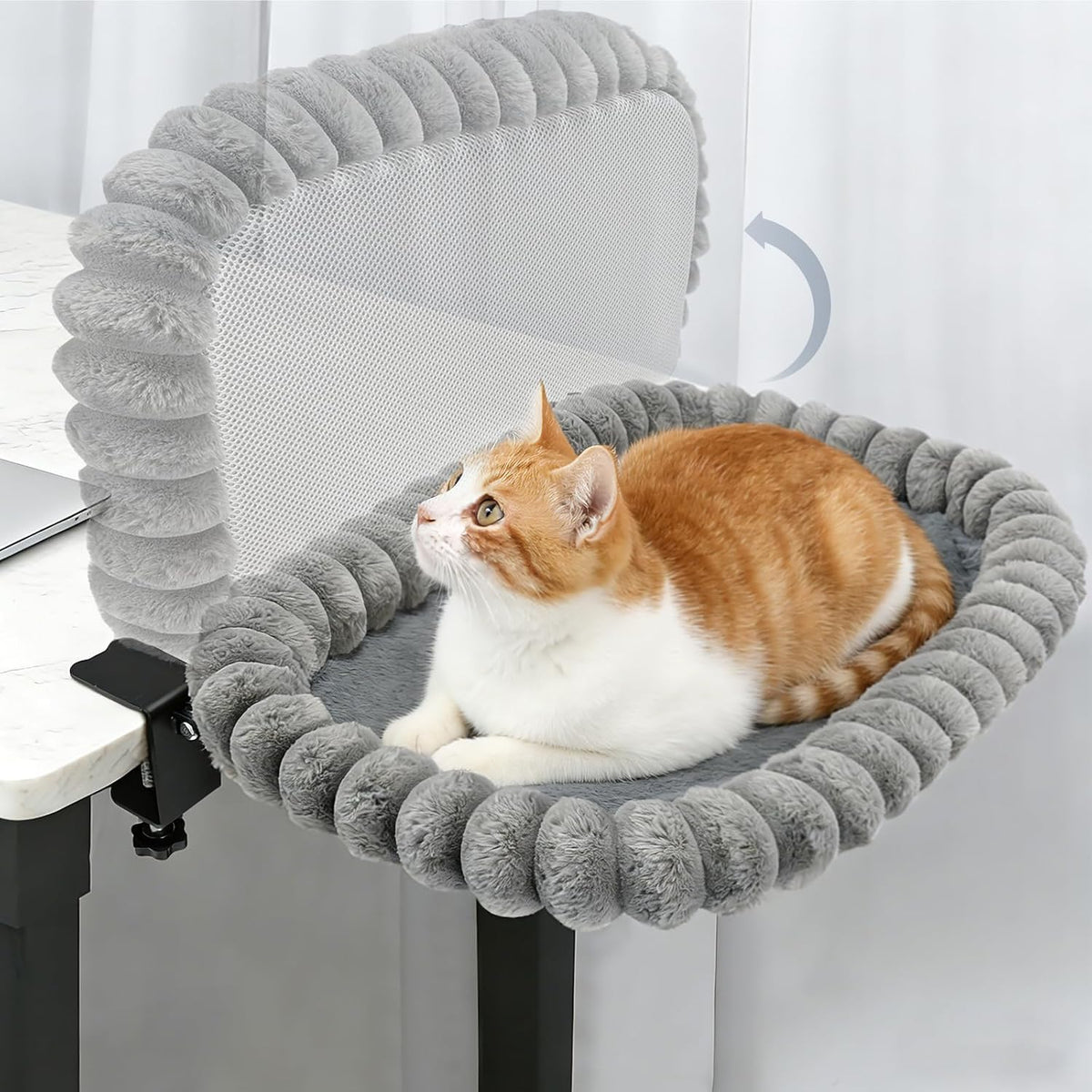 IPOW Cat Bed Heavy Duty Steel Frame Supports up to 40lbs Cat Desk Bed & Perch Space-Saving 91°Foldable with Soft Ultra-Plush Faux Fur for Small Medium Large Cats