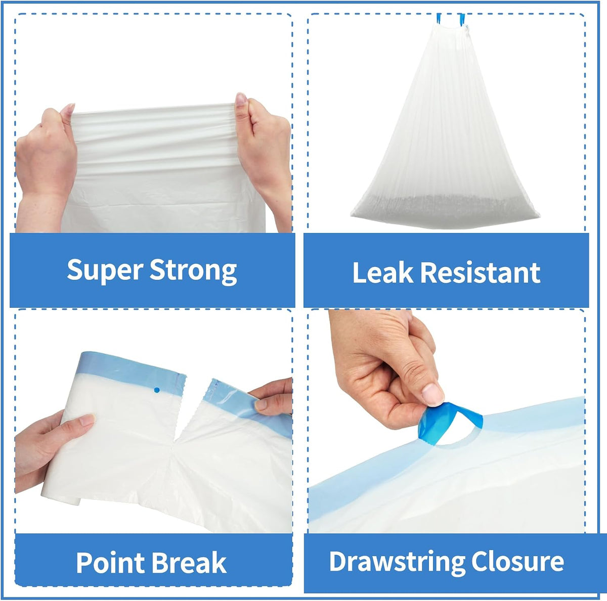 DOEL 60 Count Drawstring Cat Litter Bags for Most Auto Self-Cleaning Litter Box, Cat Litter Box Liners, Replaced Pet Waste Bags, 17.7"x19.7", White Blue (4 Rolls)