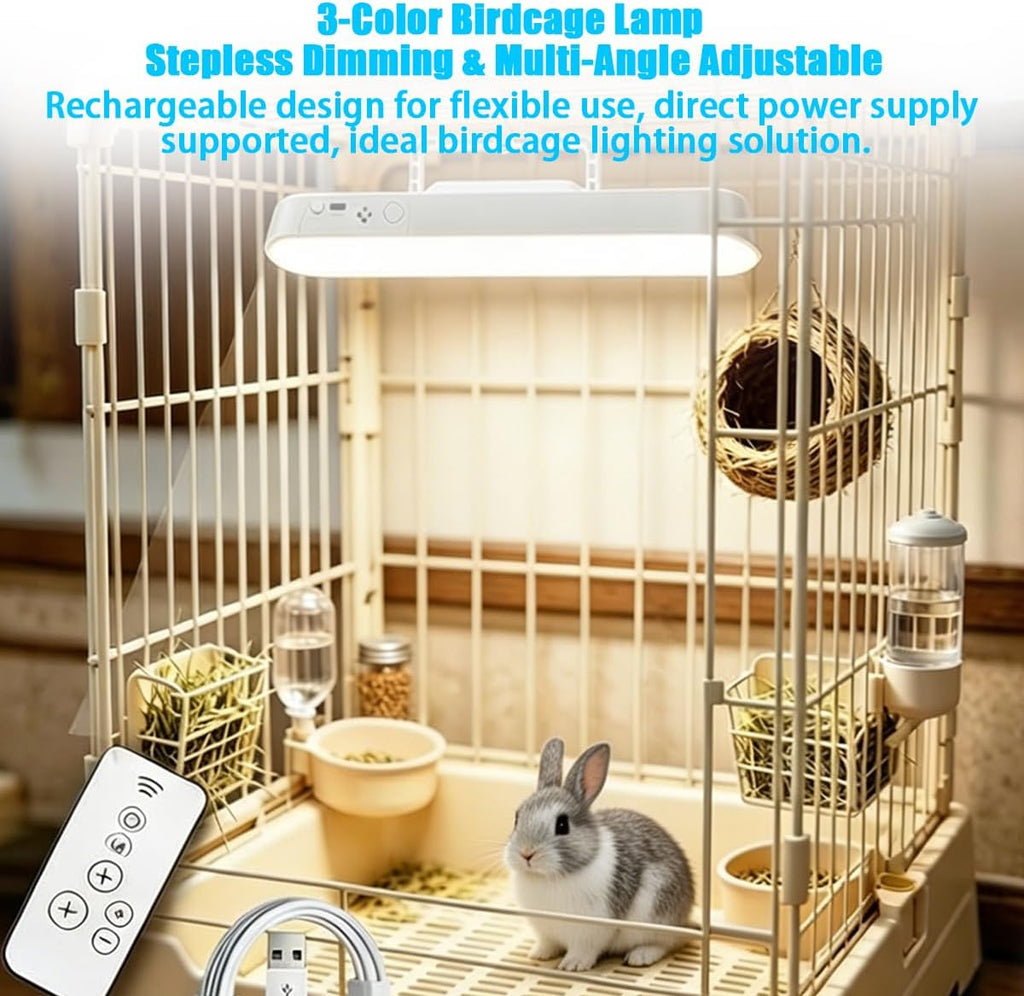 Rabbit Cage Light, Dimmable Rabbit Cage Lamp with Timer, 3 Color Temperatures for Bunny Hamster Guinea Pig