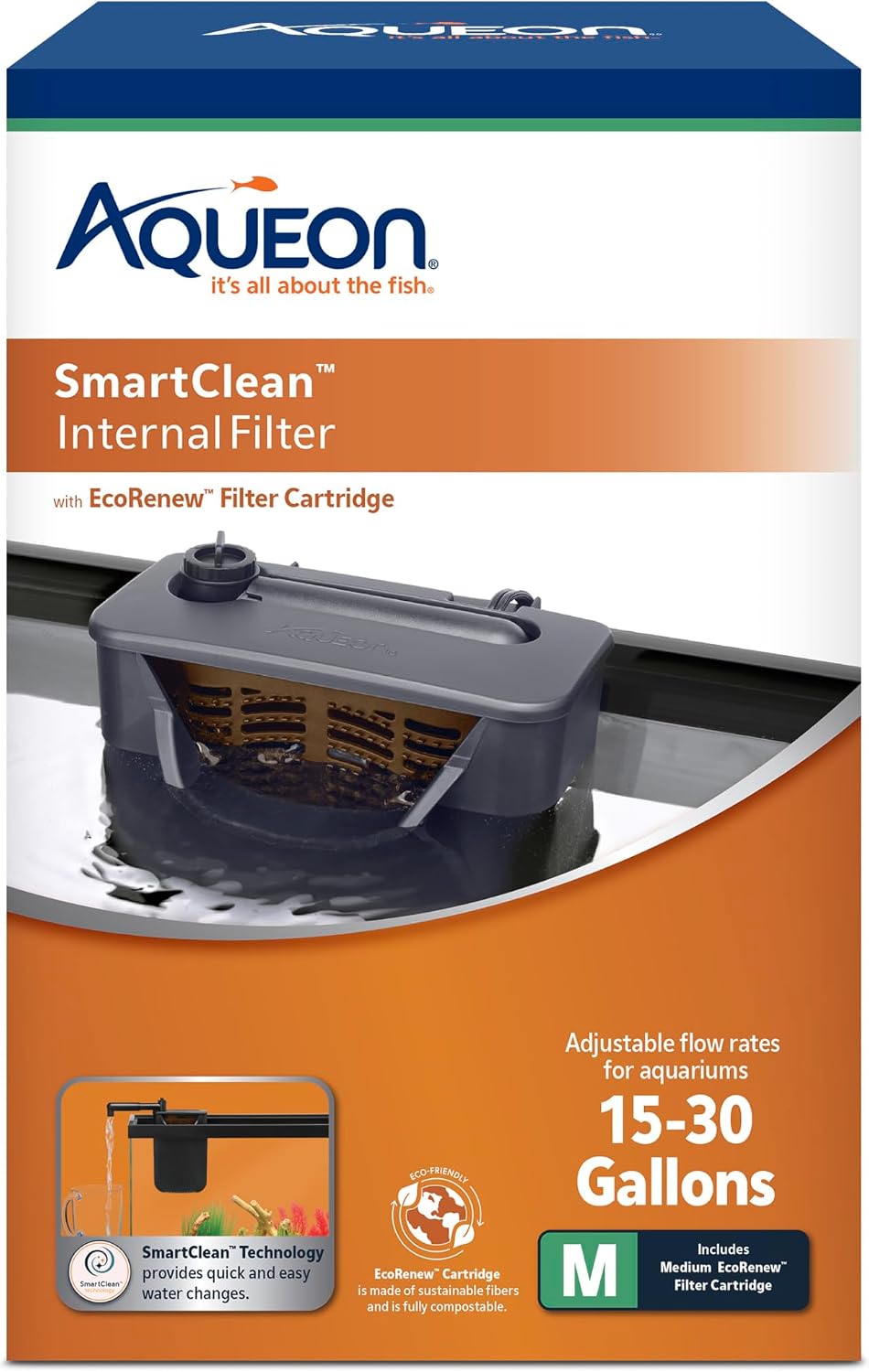 Aqueon QuietFlow Internal Filter with SmartClean Technology, Medium