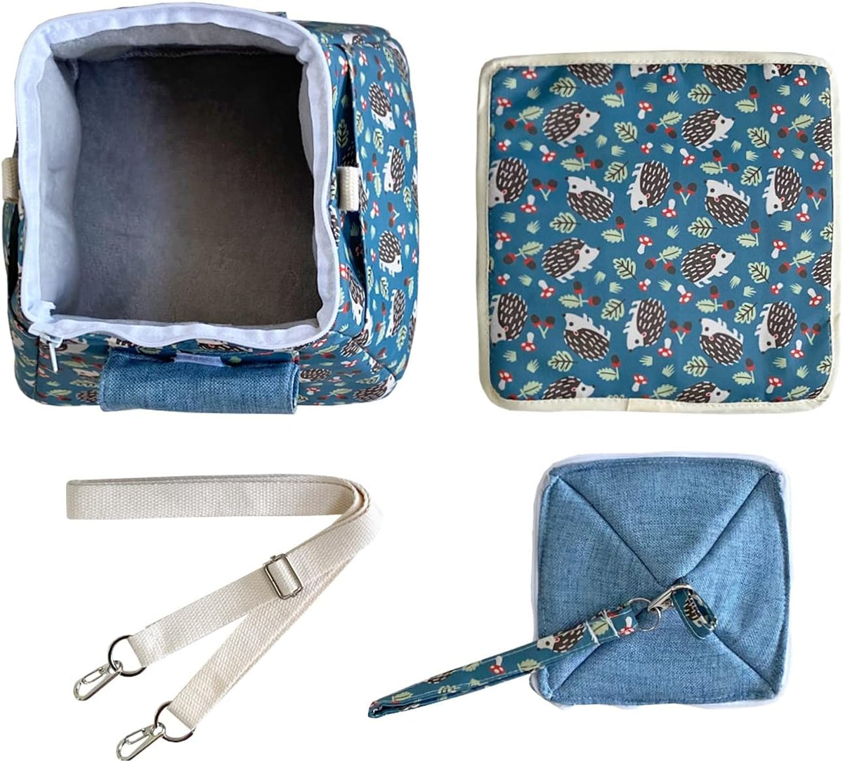 Portable Outgoing Flannel Hedgehog Carry Carrier Bag House Hideout Habitat Beds for Sugar Glider Hamster Guinea Pig Ferret Squirrel Small Animal Carrier Pouch (Dark Blue)