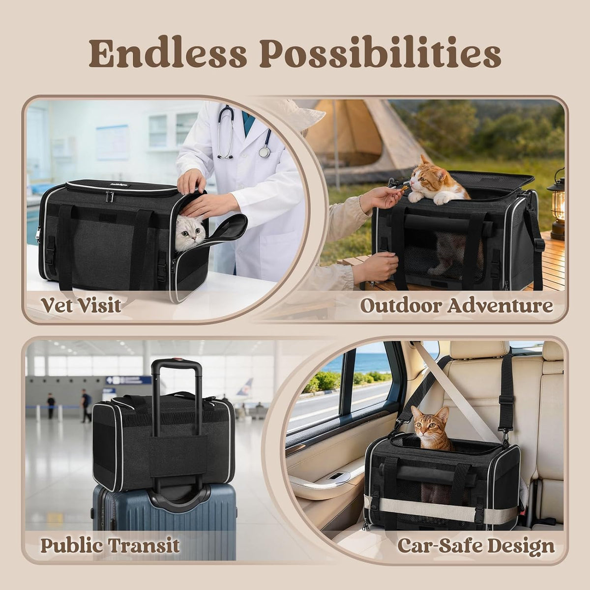 rabbitgoo Cat Carrier Soft with Rollable Flap, Travel Safe for Car Airline