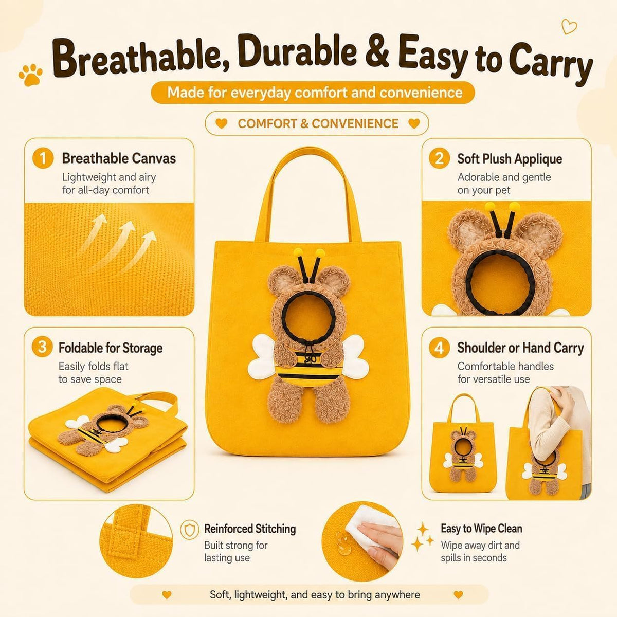 Breathable Pet Canvas Shoulder Carrier, Cat Dog Tote | Colorful Animal Shapes Carrying Bag with Head-Out Design Adjustable Neck Small Dog(S)
