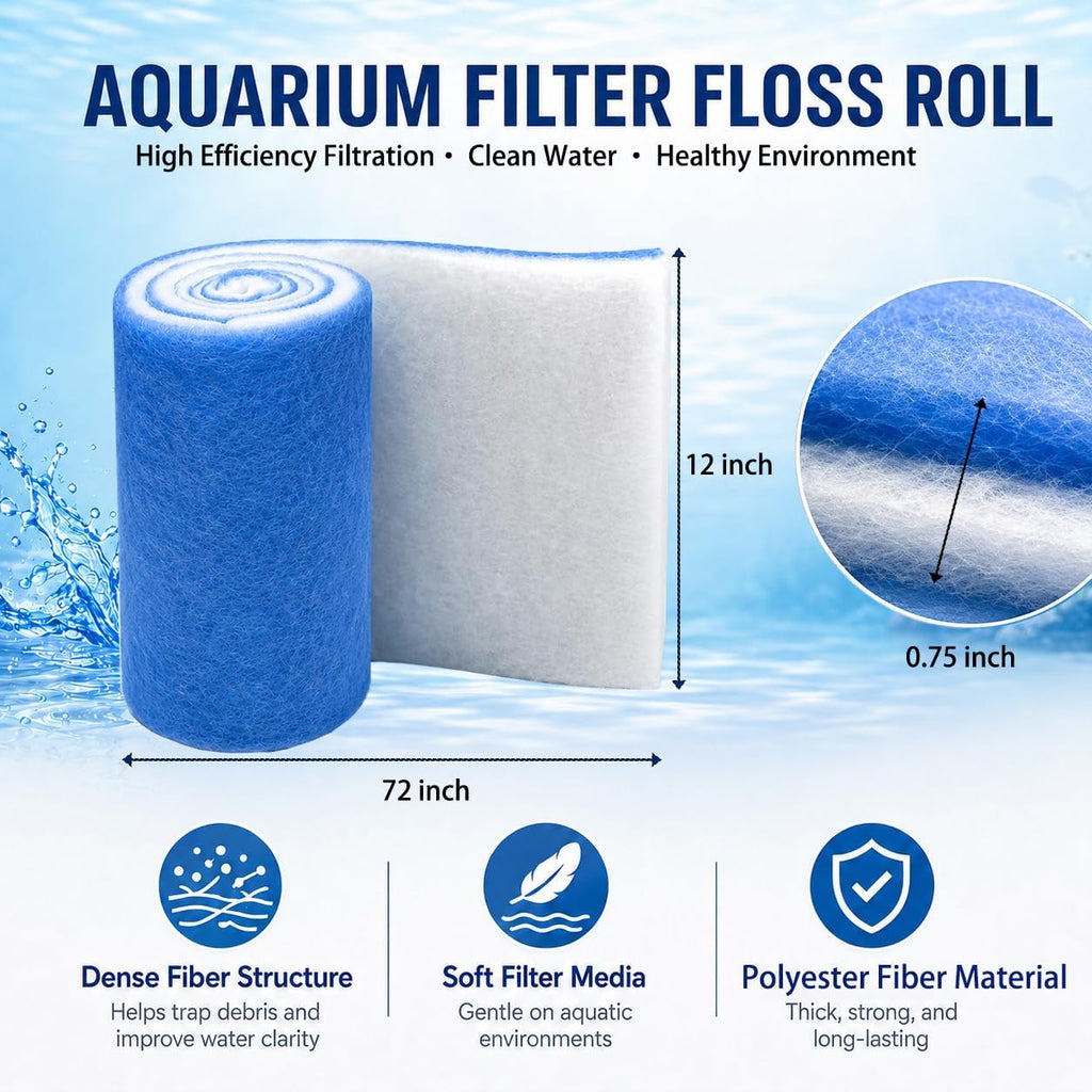 Aquarium Filter Floss, 12x72x0.75 Inch, Cut to Fit Filter Media