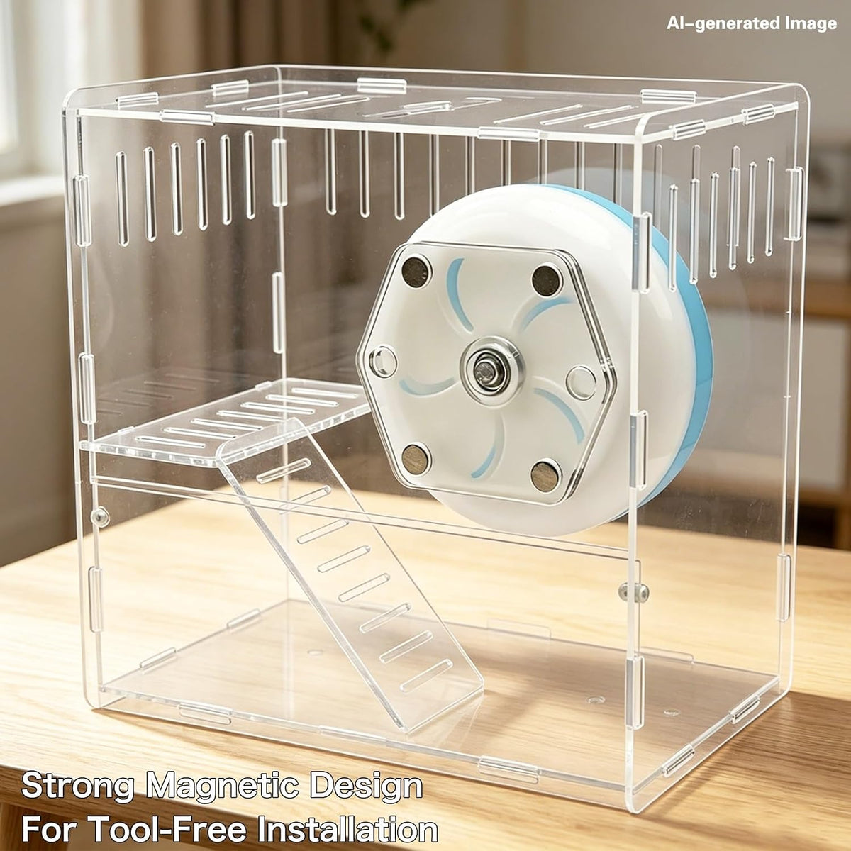 Acrylic Magnetic Hamster Wheel Bracket, Strong Magnet Running Wheel Holder, Fit Most Small Pet Exercise Wheels for Wire Acrylic Cages,No Drill Mount