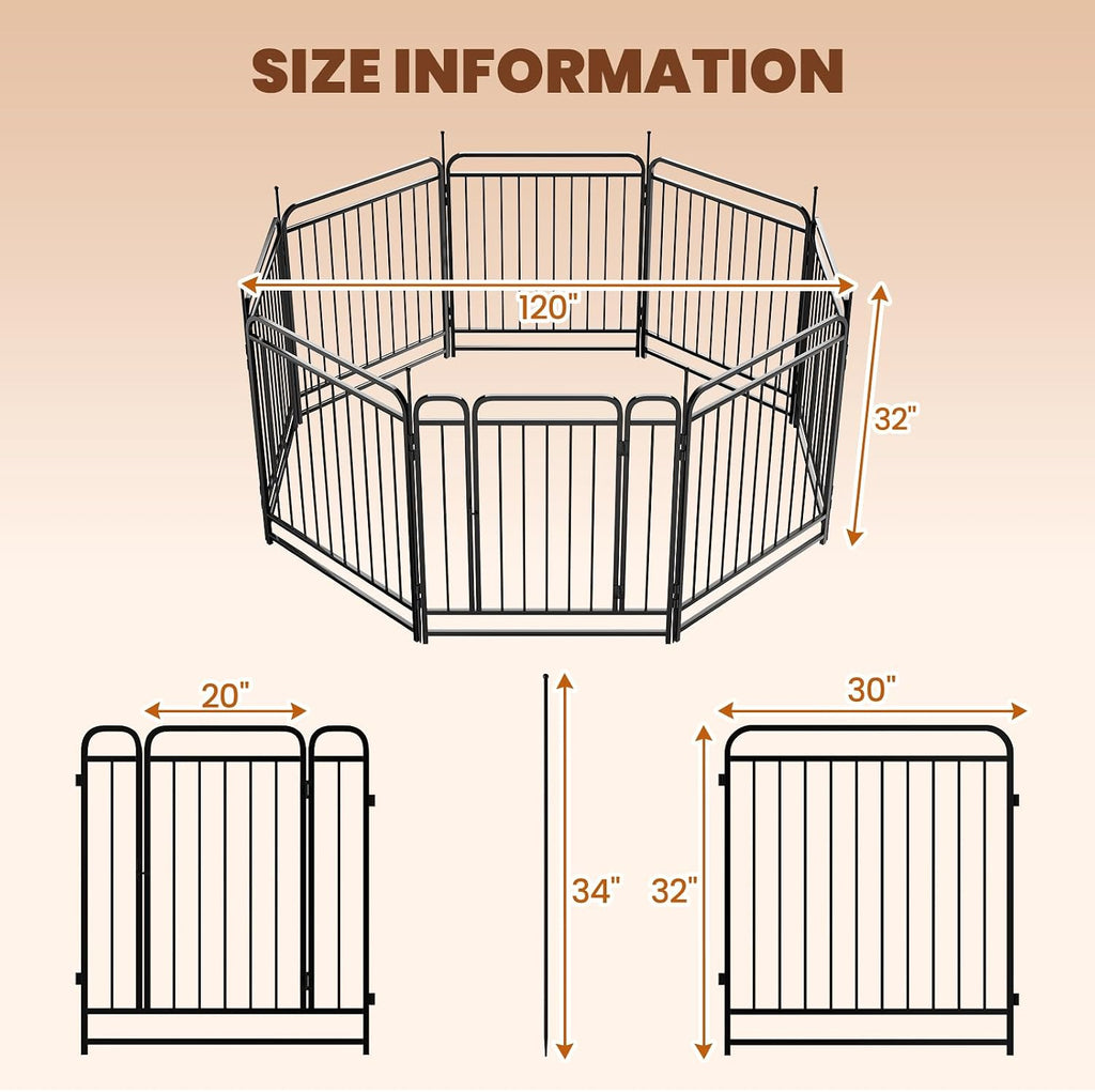 Fldofaves 8-Panel Dog Playpen Outdoor, 32" Height Metal Outdoor Dog Fence with gate for Large Medium Dogs, Secure Enclosure with Ground Stakes for Yard Lawn Camping