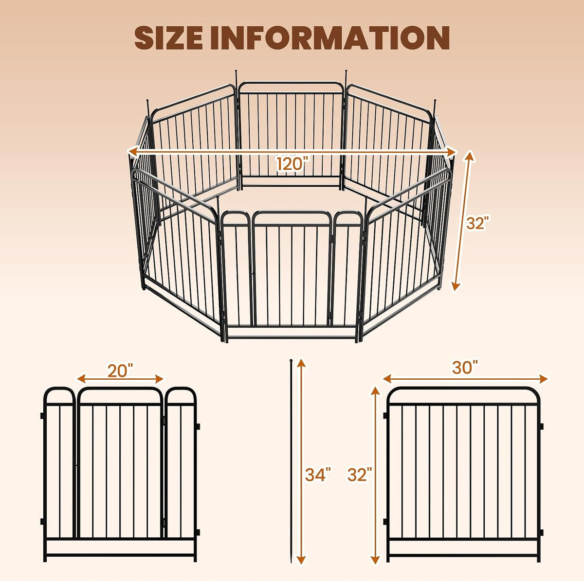 Fldofaves 8-Panel Dog Playpen Outdoor, 32" Height Metal Outdoor Dog Fence with gate for Large Medium Dogs, Secure Enclosure with Ground Stakes for Yard Lawn Camping