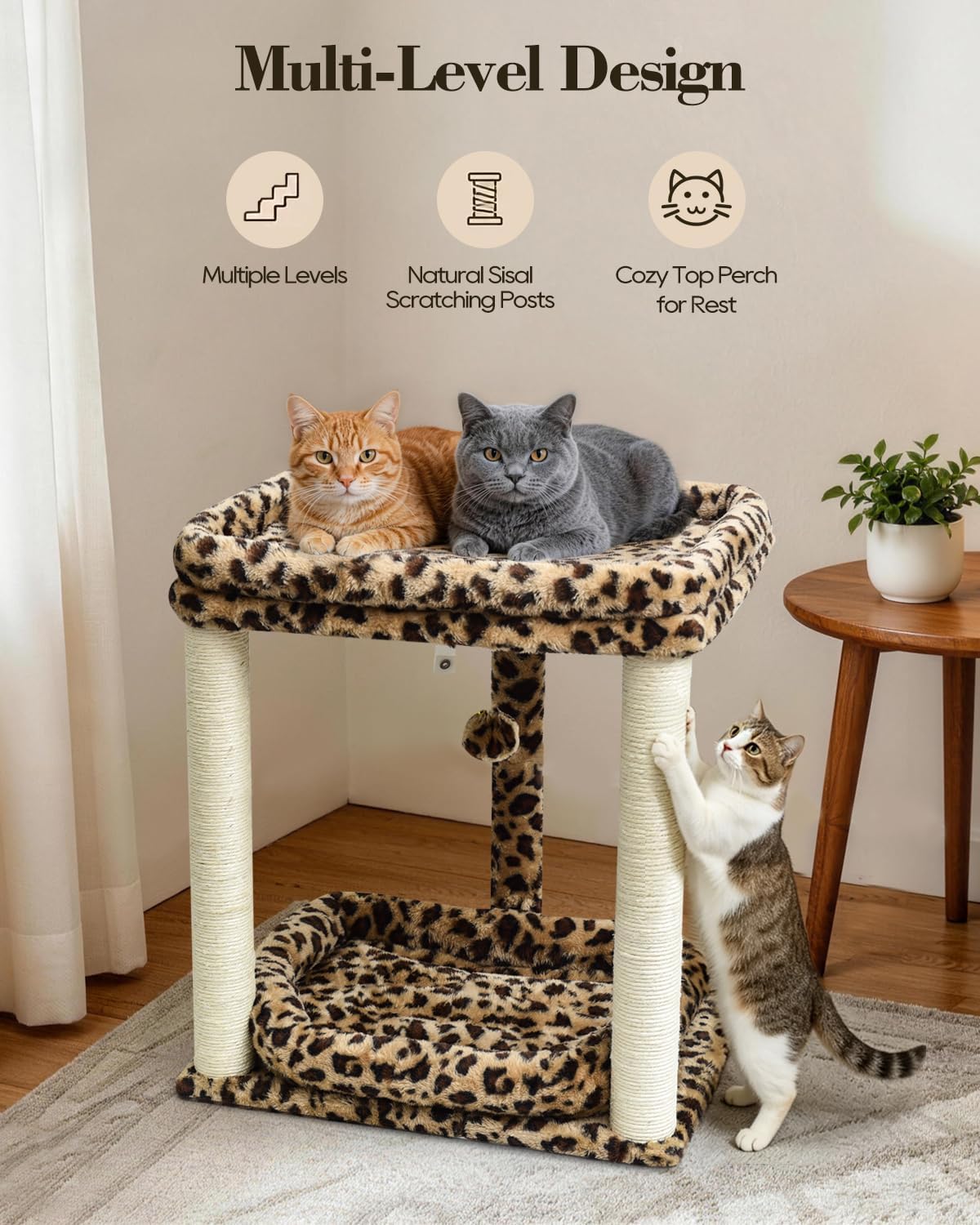 SYANDLVY Cat Tree with 2 Levels Perch Platforms for Indoor Cats Large Adult